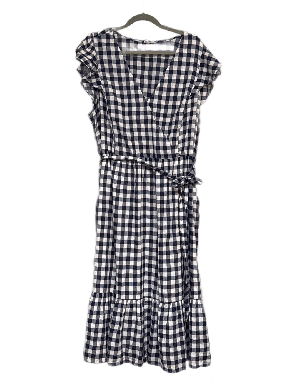 Old Navy Navy and White Gingham Wrap-Style Midi Dress